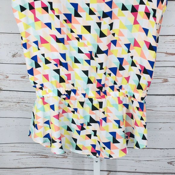 Attention short sleeve peplum multicolor blouse M - Picture 8 of 8